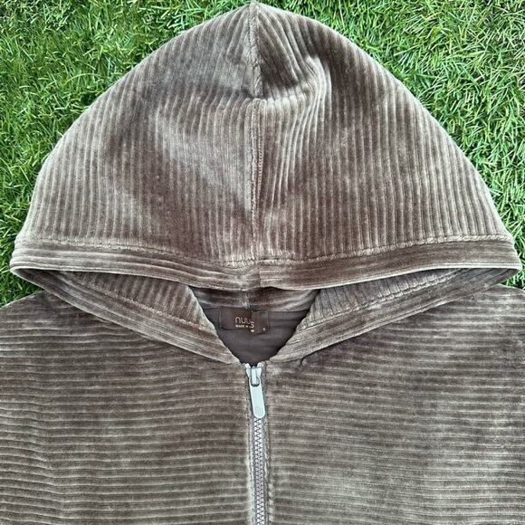 Nuuds Full Zip Ribbed Hoodie Cropped Velvet Cord Velour Loungewear Sweatshirt S - Picture 2 of 11